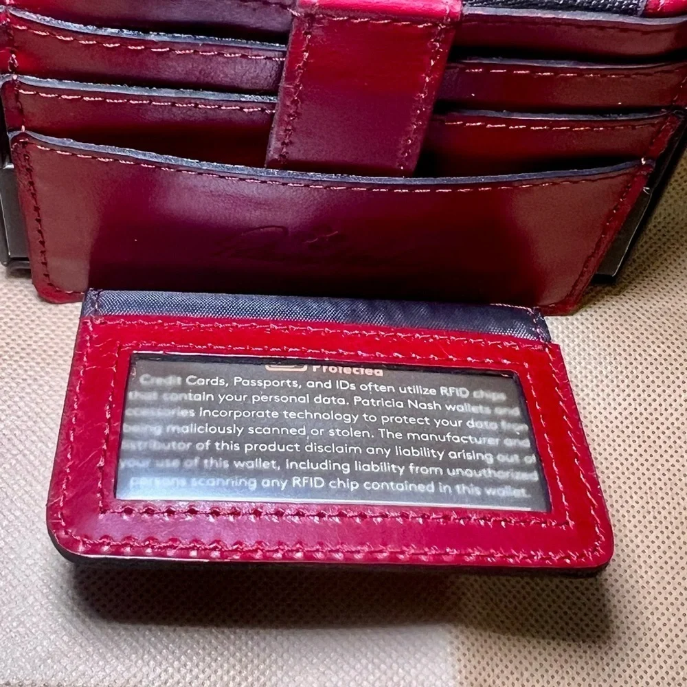 NWT Patricia Nash Cassis Leather ID Wallet- Berry Red